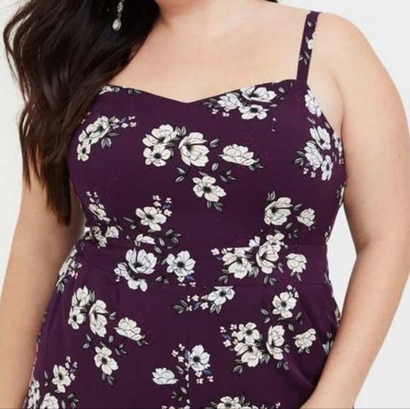 Torrid Burgundy Floral Challis Wide Leg Jumpsuit | size 00 - Picture 6 of 7
